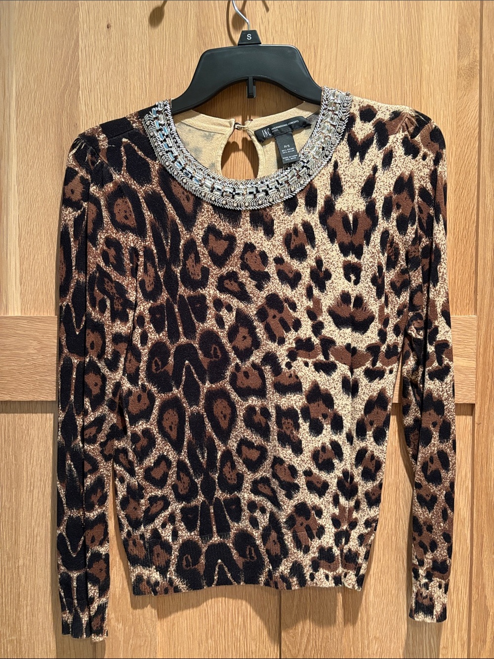 INC Leopard Print Sweater with Beaded Neck